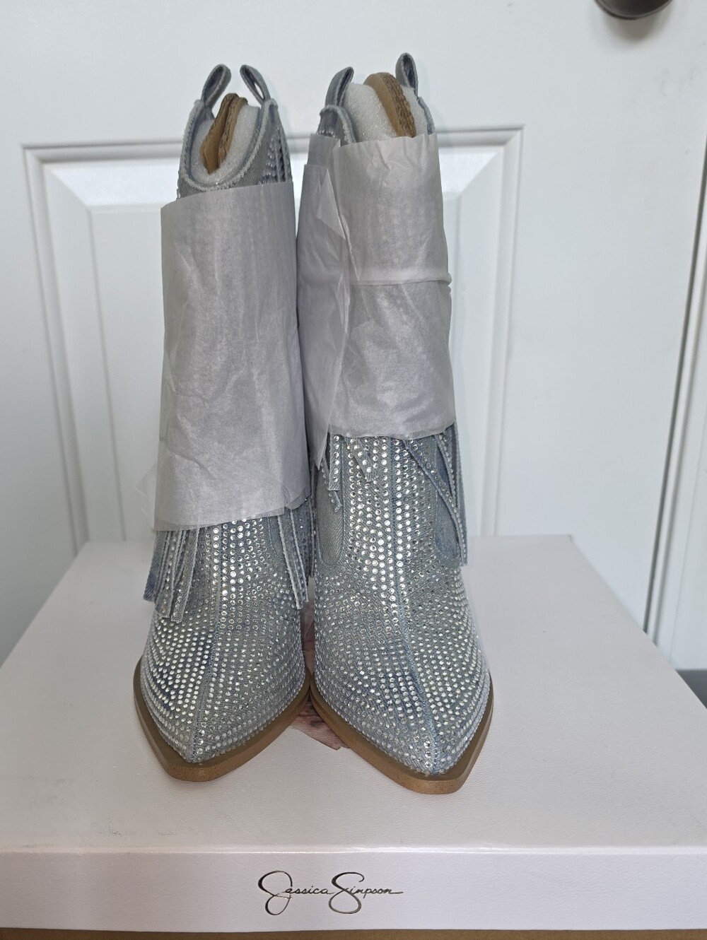 Jessica Simpson Peradisa Fringe Rhinestone Pointed-Toe Western Boots Sz-7M
